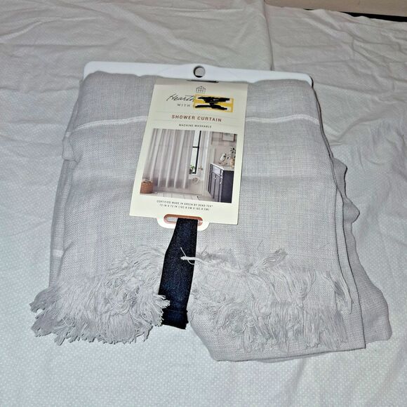 Hearth & Hand Magnolia Fabric Shower Curtain Gray Farmhouse Cotton 72x72 NWT - Picture 6 of 7